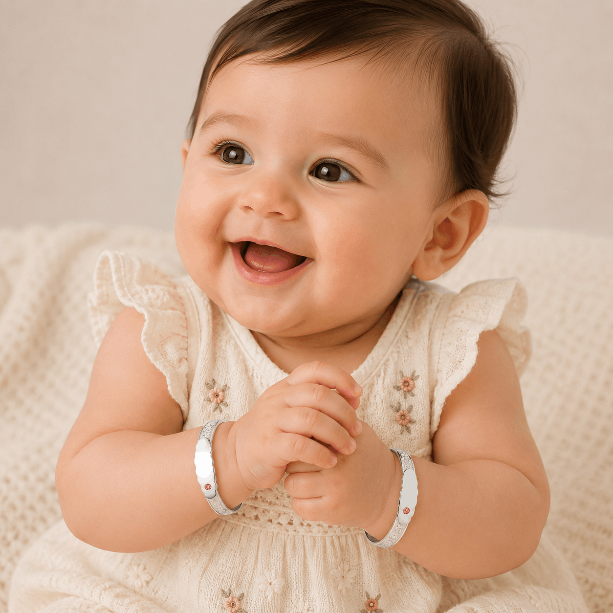 Kids ID Baby Bangle with Pink CZ | Sterling Silver Baby Jewellery UK
