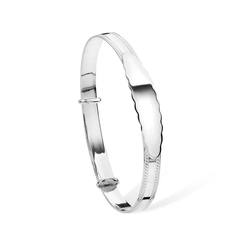 Kids Edged Design Baby ID Bangle | Sterling Silver Baby Jewellery UK