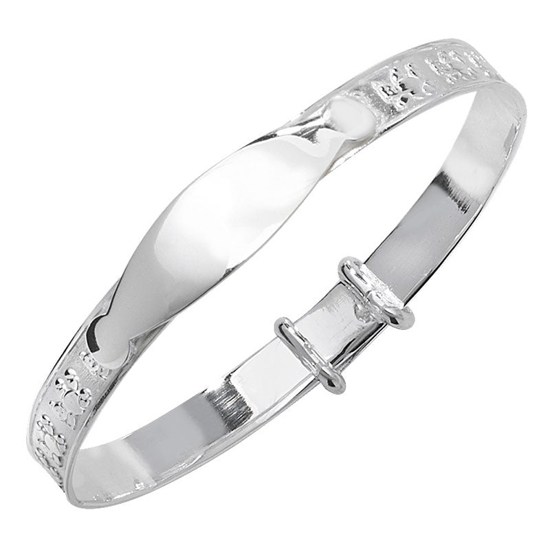Teddy Engraved Baby Bangle | Sterling Silver Baby Jewellery UK