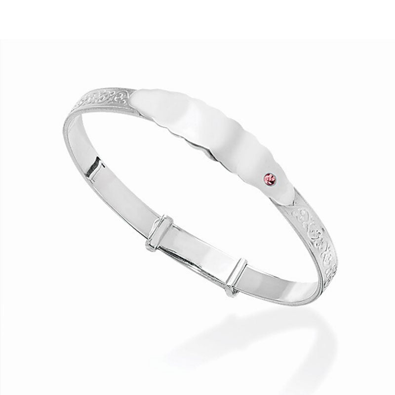 Kids ID Baby Bangle with Pink CZ | Sterling Silver Baby Jewellery UK