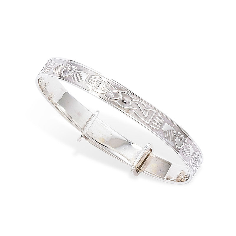 Claddagh Detailed Baby Bangle | Sterling Silver Baby Jewellery UK