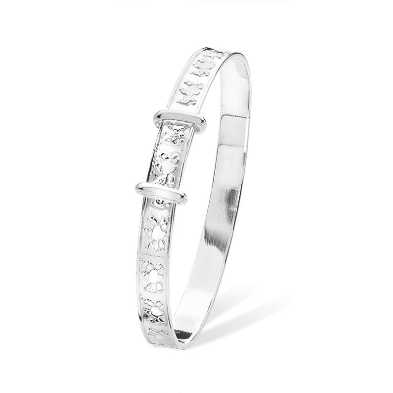 Teddy Engraved Baby Bangle Sterling Silver | Baby Jewellery UK